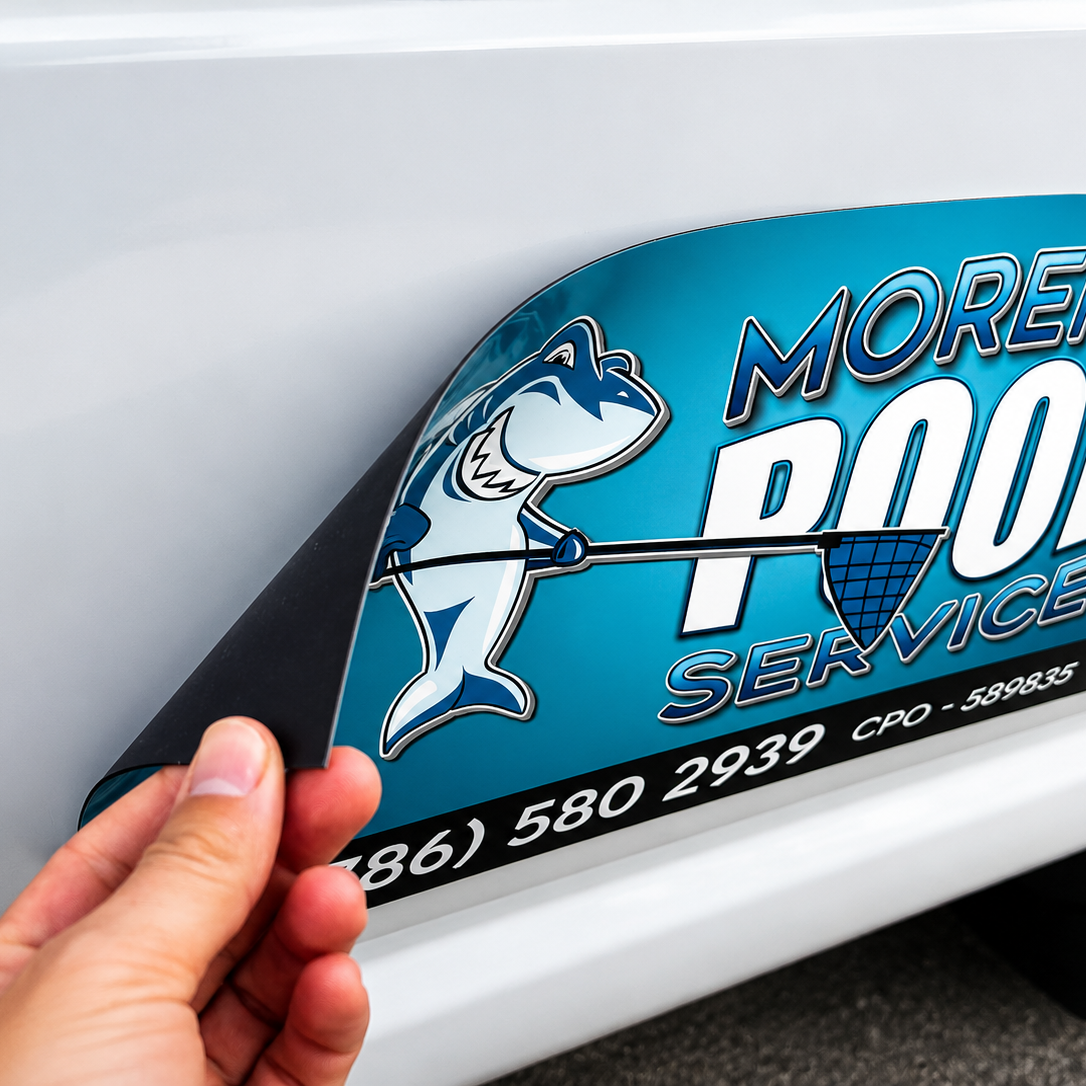 Peeling off a pool service magnet